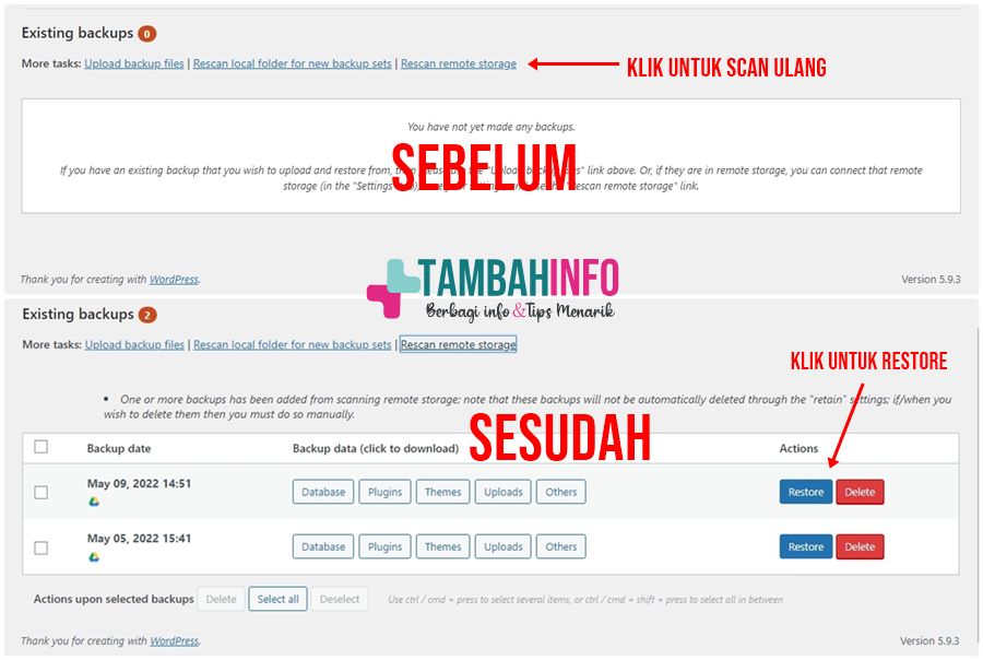 Cara Restore WordPress dengan Updraft