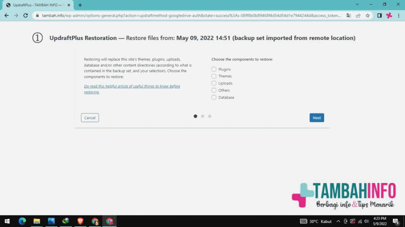 Cara Restore WordPress dengan Updraft